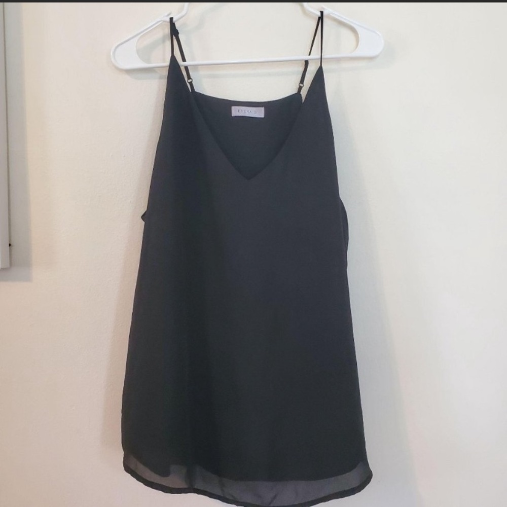 Evera B V Neck Flowy Spaghetti Strap Black Top Lg